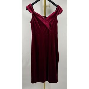 Retro Stage Burgundy Velvet Off Shoulder Midi‎ Dress Size M NWT Party Cocktail